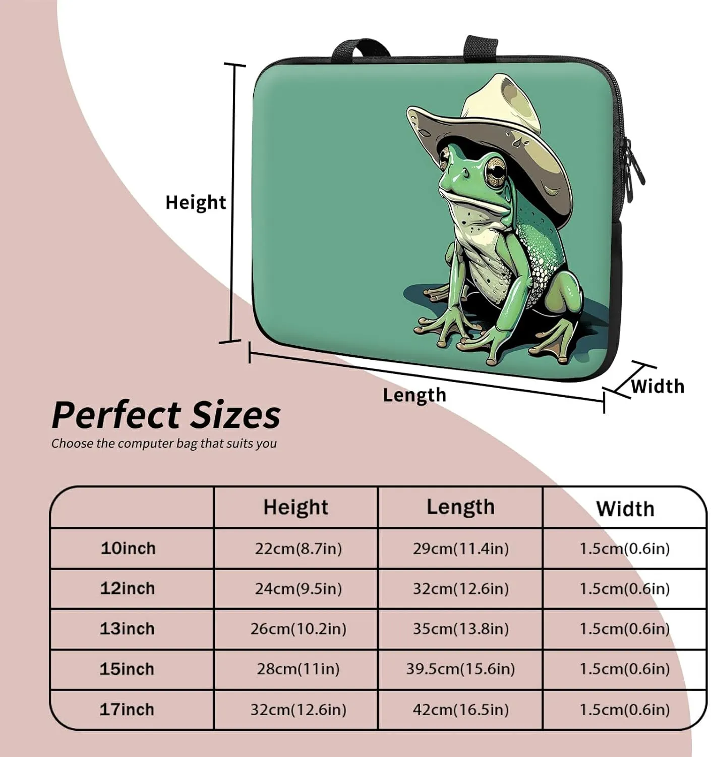 Laptop Sleeve Case Bag 15 inch, Green Frog Slim Carrying Case Durable Handbag Travel Laptop Bag for 15 inch MacBook Air M3/M2/15 Pro/Surface Laptop 7/6/5/4/3/ Dell XPS 15 Plus