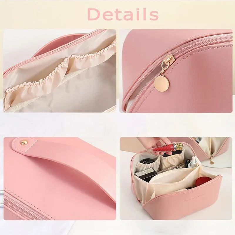 Large Capacity Travel Cosmetic Bag Organizer Makeup With Brushes Slots Dividers