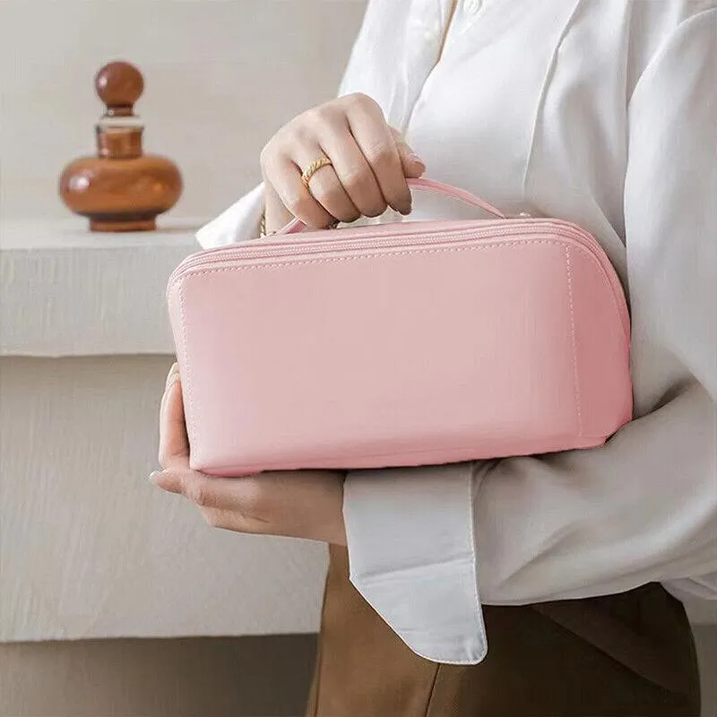 Large Capacity Travel Cosmetic Bag Organizer Makeup With Brushes Slots Dividers