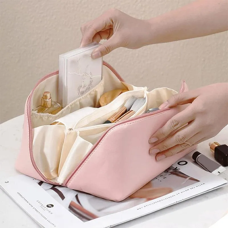 Large Capacity Travel Cosmetic Bag Organizer Makeup With Brushes Slots Dividers