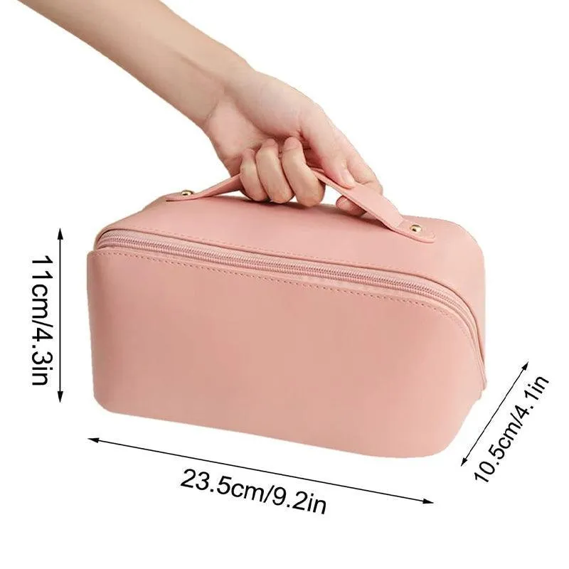 Large Capacity Travel Cosmetic Bag Organizer Makeup With Brushes Slots Dividers