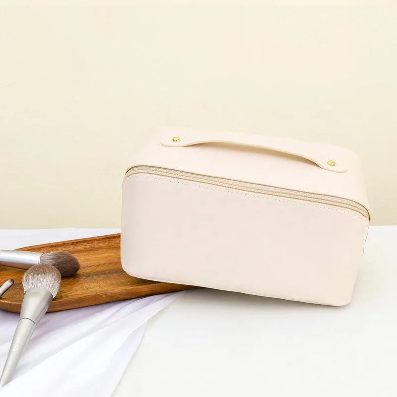 Large Capacity Travel Cosmetic Bag Organizer Makeup With Brushes Slots Dividers