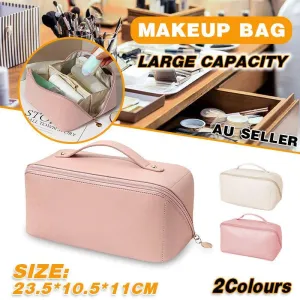 Large Capacity Travel Cosmetic Bag Organizer Makeup With Brushes Slots Dividers