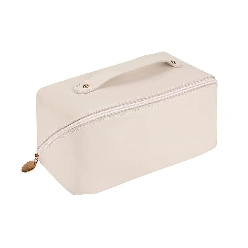 Large Capacity Travel Cosmetic Bag Organizer Makeup With Brushes Slots Dividers