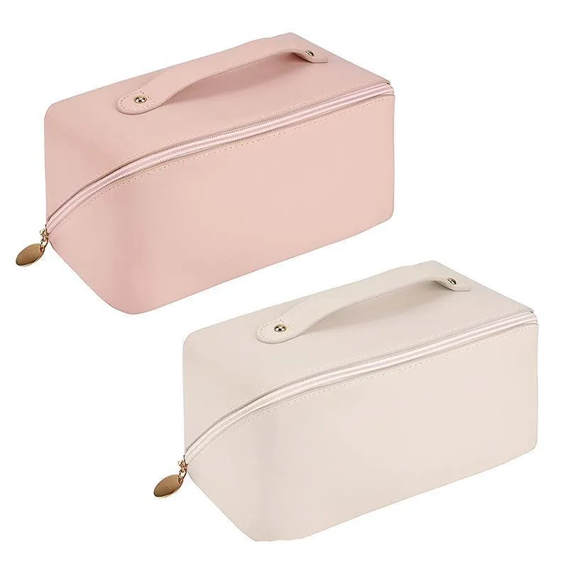 Large Capacity Travel Cosmetic Bag Organizer Makeup With Brushes Slots Dividers