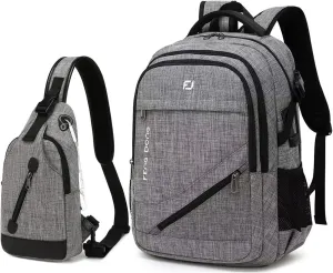 Large Laptop Backpack 17.3 inch Waterproof Travel College Backpack Bookbag,Crossbody Sling Bags for Men & Women Business Backpack Dark Gray