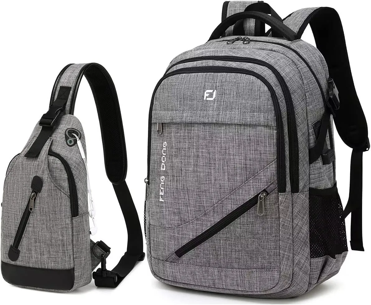 Large Laptop Backpack 17.3 inch Waterproof Travel College Backpack Bookbag,Crossbody Sling Bags for Men & Women Business Backpack Dark Gray
