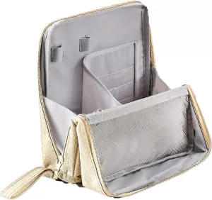 Large Opening Standing Makeup Bag - Waterproof Oxford Fabric, Portable & Extra Capacity, Multi-Layer Organizer for Travel, Home & Daily Use - Cosmetic Storage Case with Dividers (Beige)