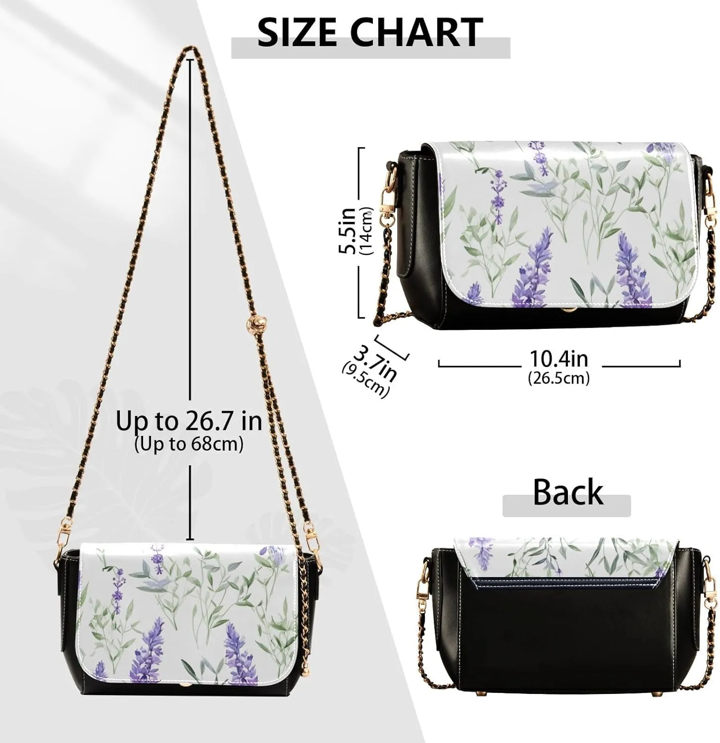 Lavender Flowers on White Leather Crossbody Bags for Women, Leather Crossbody Shoulder Bag, Leather Women Crossbody Bag