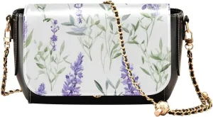 Lavender Flowers on White Leather Crossbody Bags for Women, Leather Crossbody Shoulder Bag, Leather Women Crossbody Bag