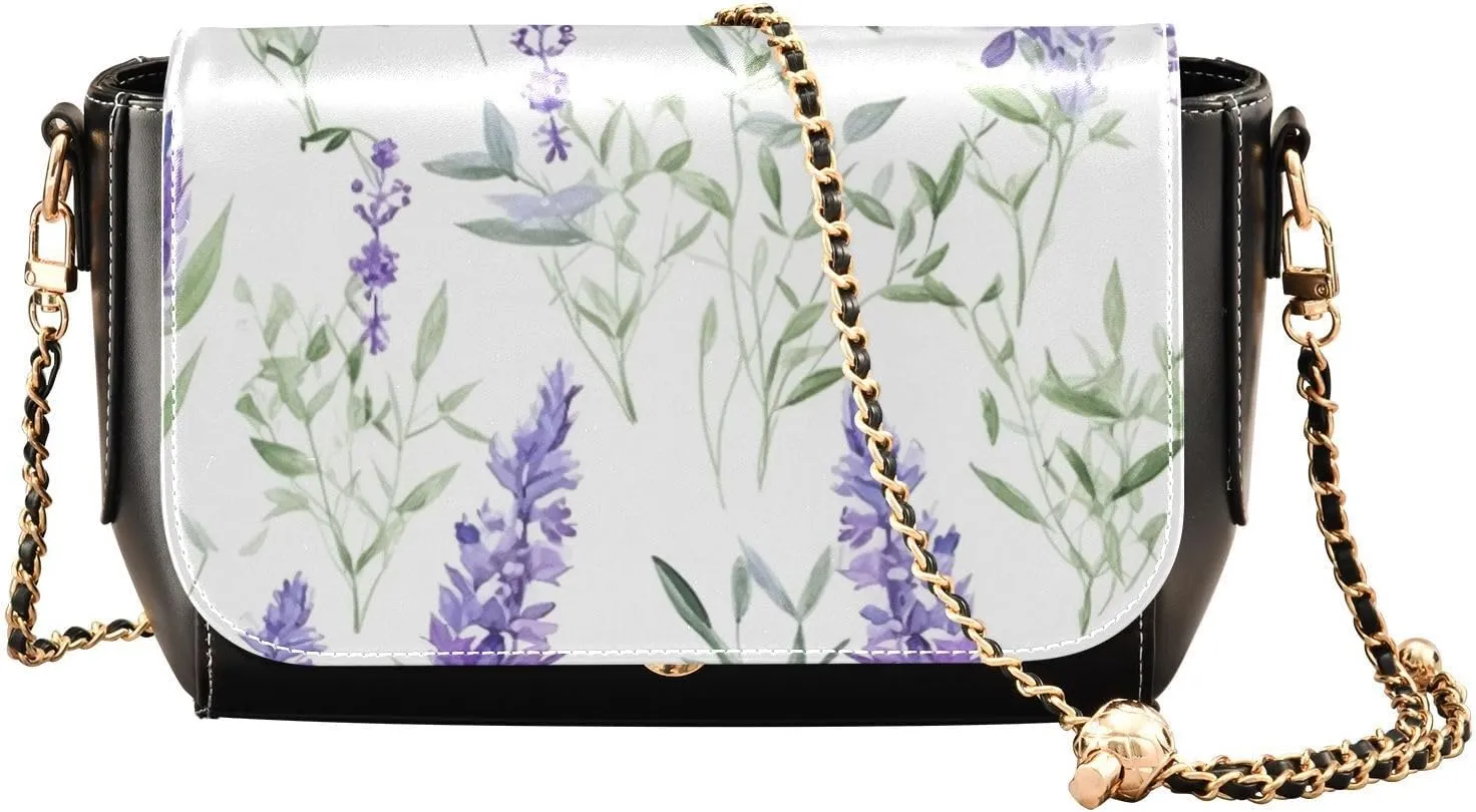 Lavender Flowers on White Leather Crossbody Bags for Women, Leather Crossbody Shoulder Bag, Leather Women Crossbody Bag