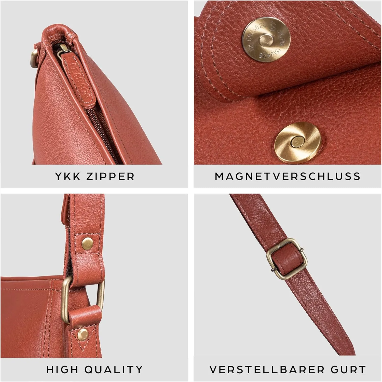 LEABAGS Leather Crossbody Bag - Vintage Genuine Buffalo Leather Handbag - Shoulder Messenger Bag Men Women Briefcase Athens