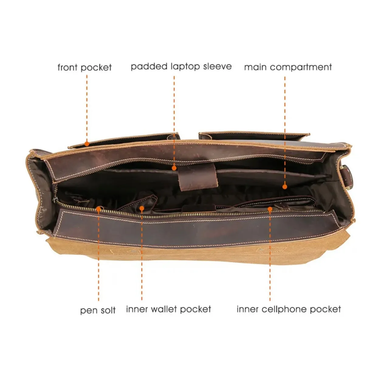 Leather Briefcase Shoulder Bag Handbag 17” Laptop bag Messangers Crossbody