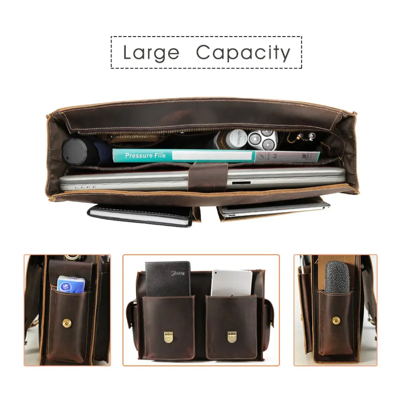 Leather Briefcase Shoulder Bag Handbag 17” Laptop bag Messangers Crossbody