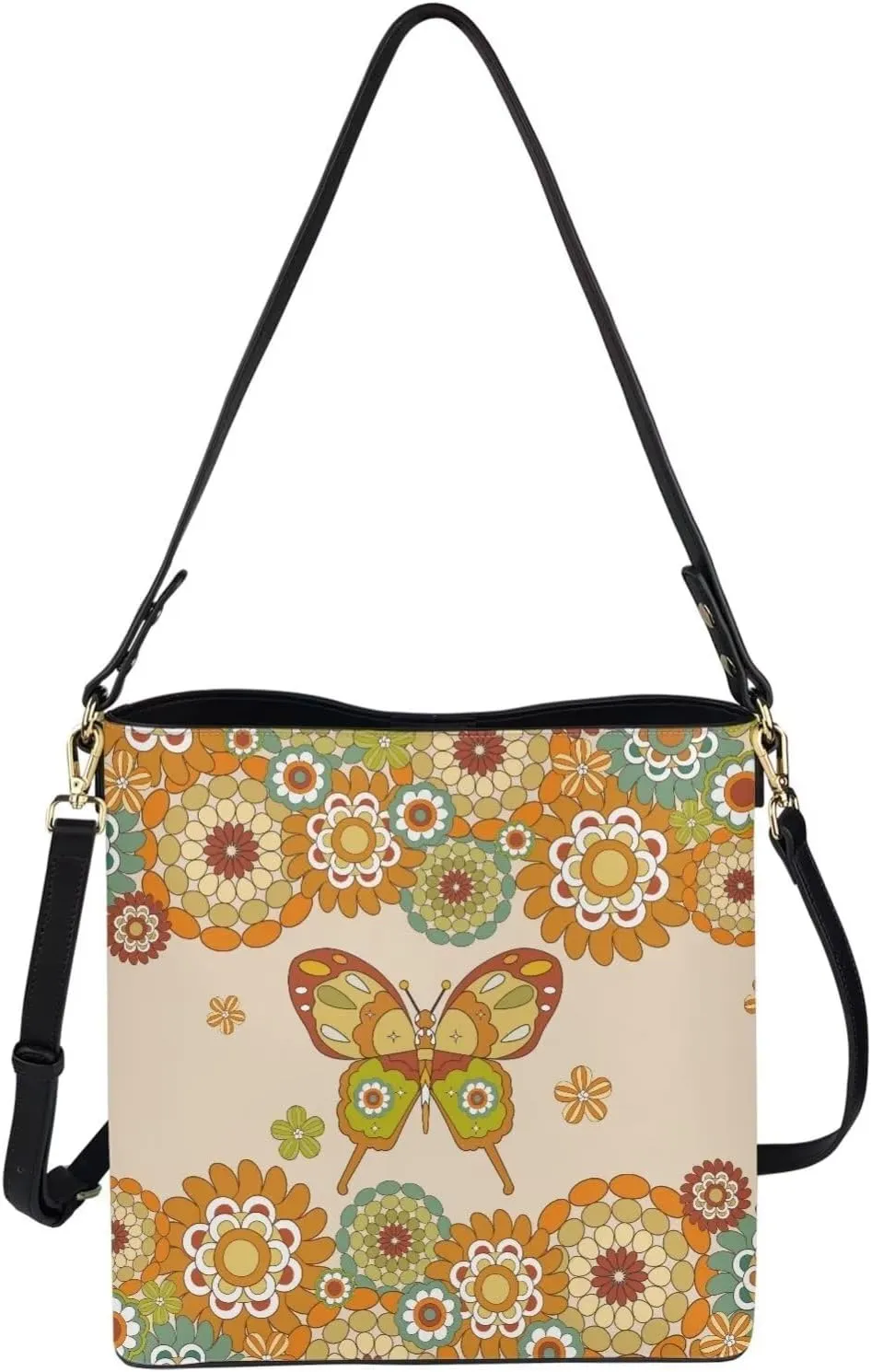 Leather Bucket Purse Fashion Bucket Bag for Women Shoulder Bag with Adjustable Strap Tote Handbag