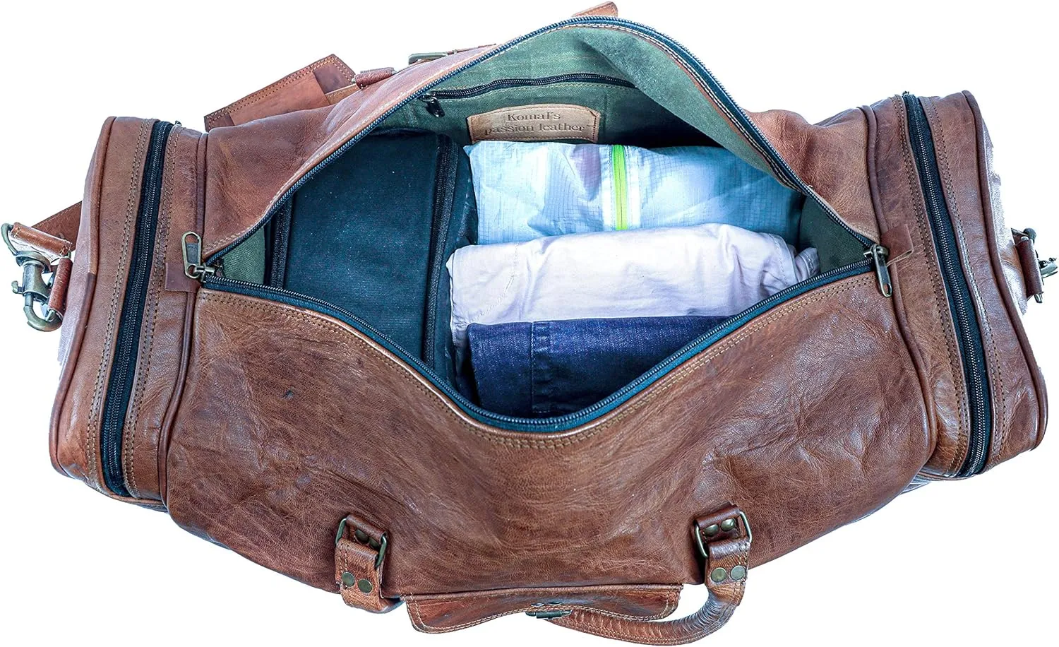 Leather Duffel Bag 32 inch Large Travel Bag Gym Sports Overnight Weekender Bag by Komal's Passion Leather (21 inch)