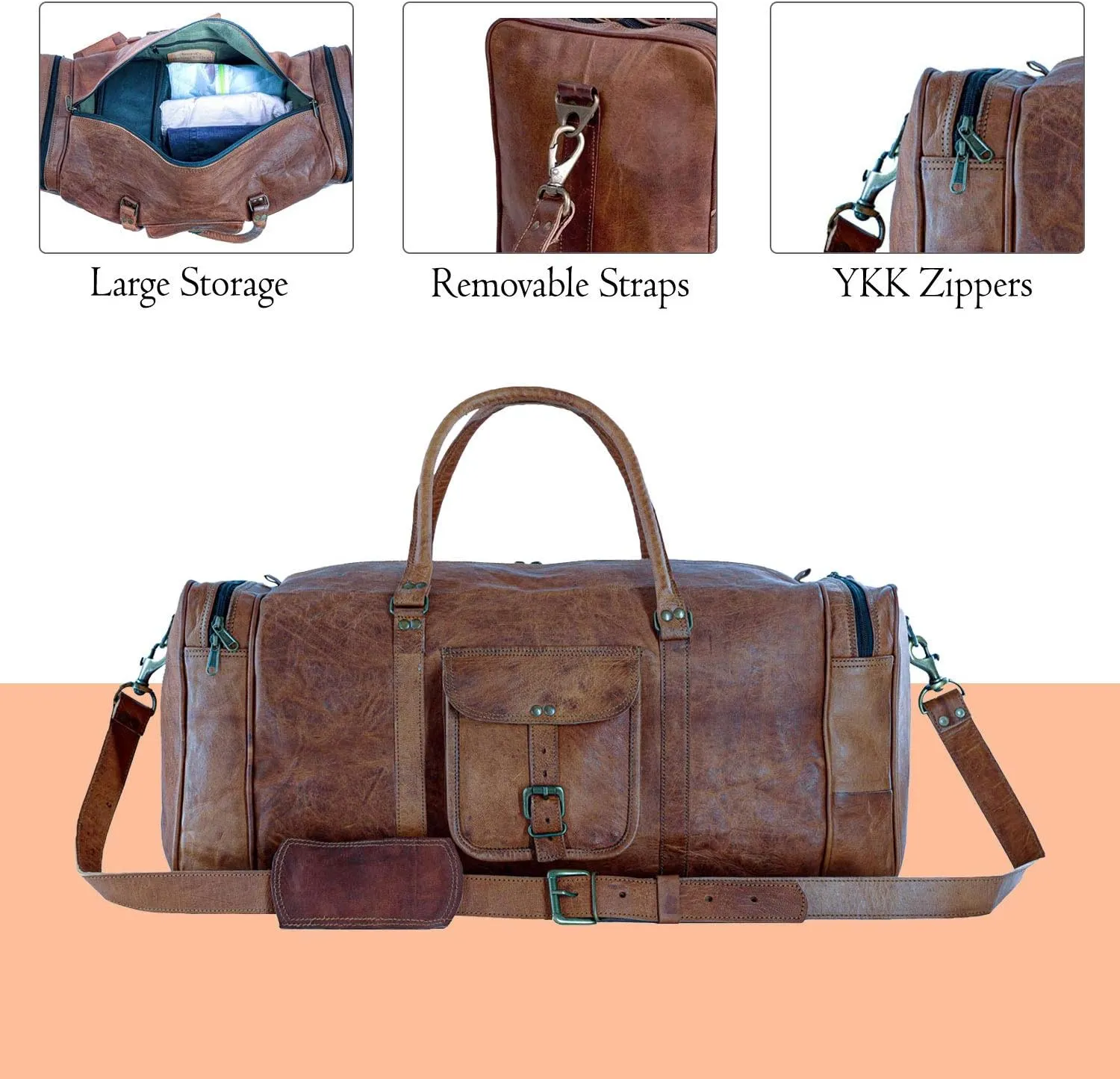 Leather Duffel Bag 32 inch Large Travel Bag Gym Sports Overnight Weekender Bag by Komal's Passion Leather (21 inch)