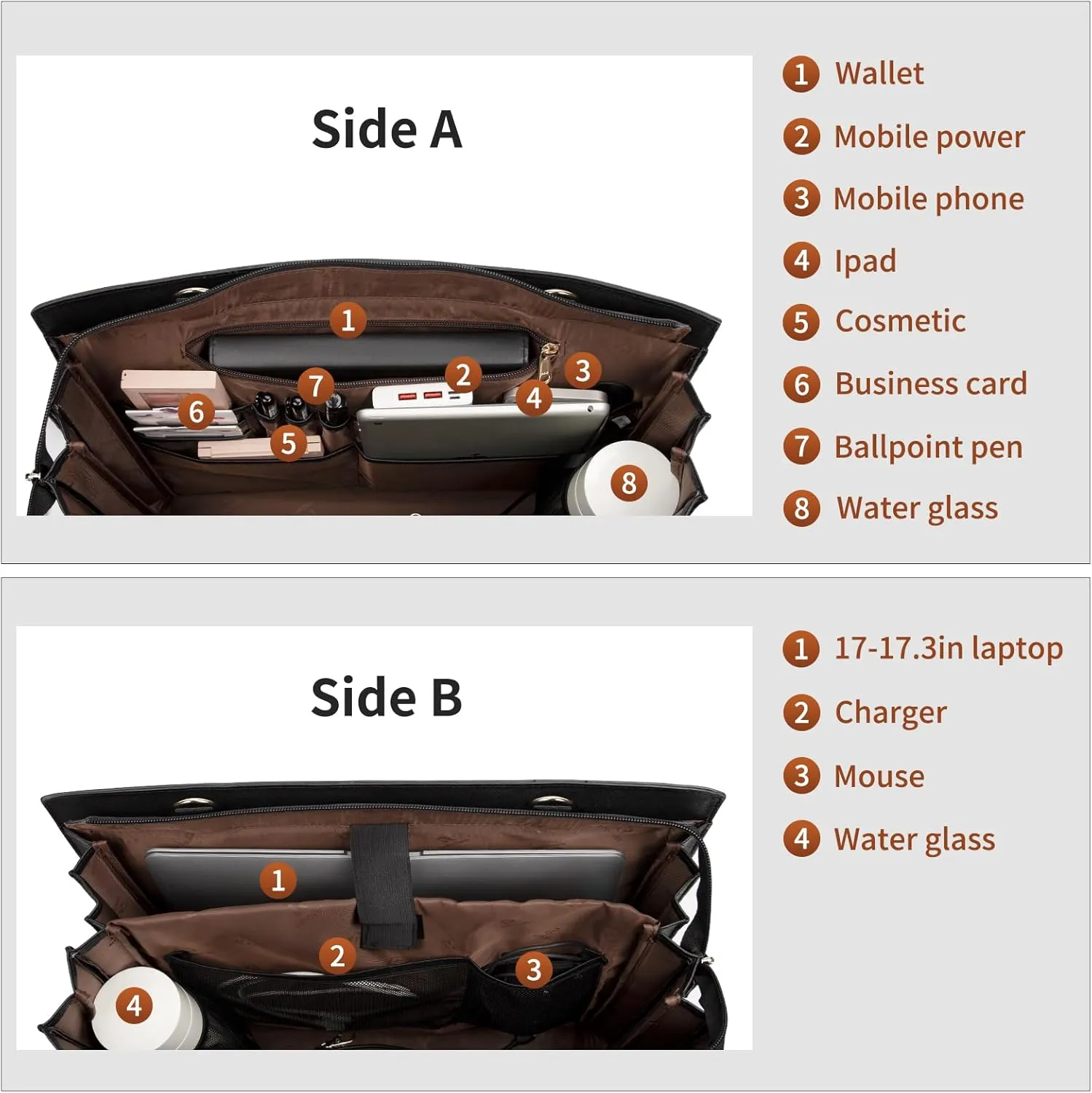 Leather Laptop Bag for Women - 17 Inch Briefcase with USB Port, Large Capacity Computer Tote, Business & Office Bag