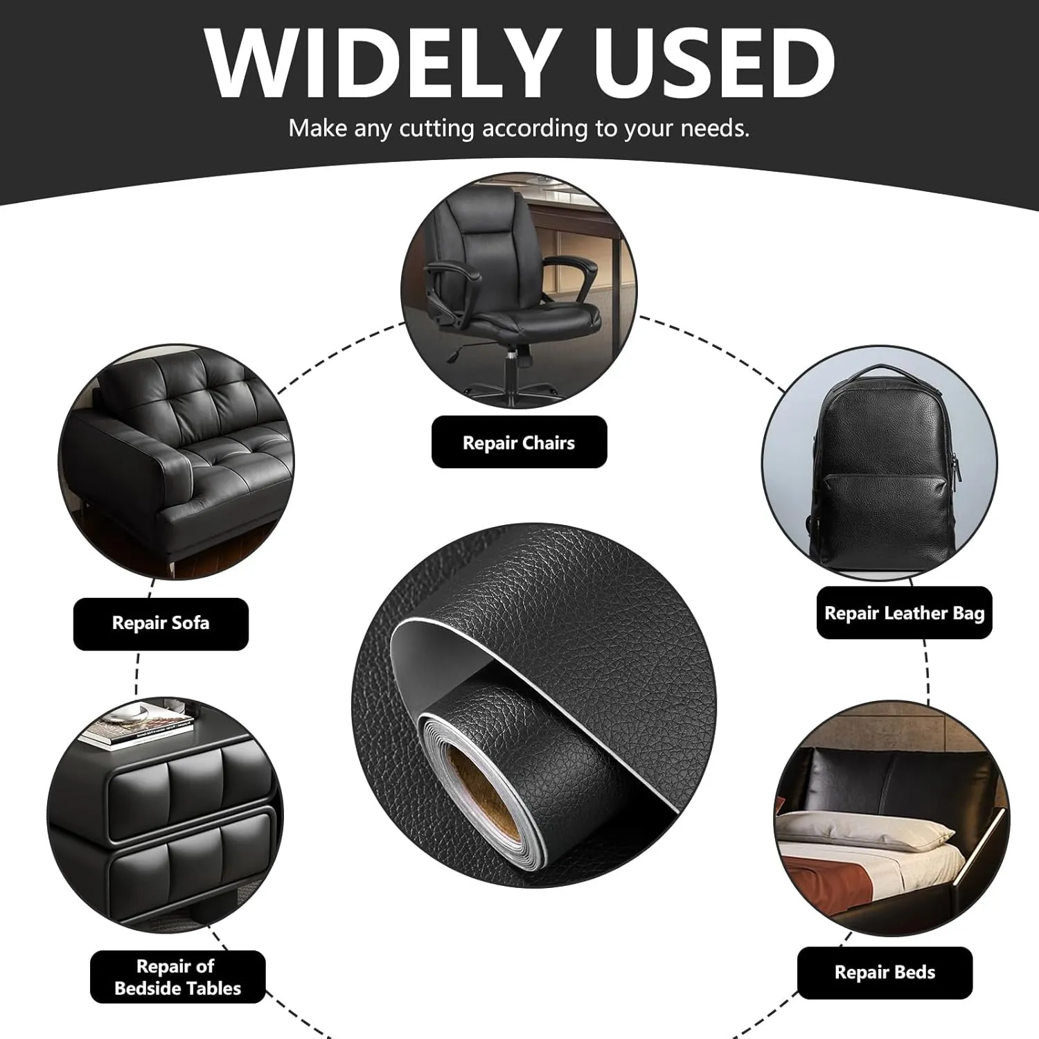 Leather Repair Patch 15.7x80 inch Large Self-Adhesive Leather Repair Tape Vinyl DIY Leather Repair Kit for Sofa Car Seats Chairs Shoes Bags Damaged Leather Furniture (Black)