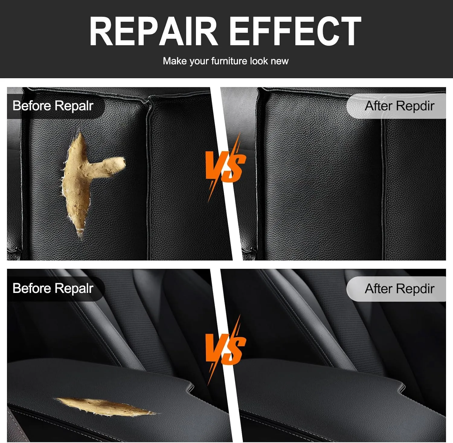 Leather Repair Patch 15.7x80 inch Large Self-Adhesive Leather Repair Tape Vinyl DIY Leather Repair Kit for Sofa Car Seats Chairs Shoes Bags Damaged Leather Furniture (Black)