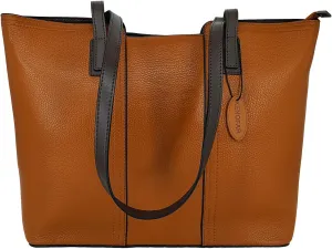 Leather Tote Bags for Women Stylish Genuine Leather Handbag with Zipper Gift for Significant Date Brown