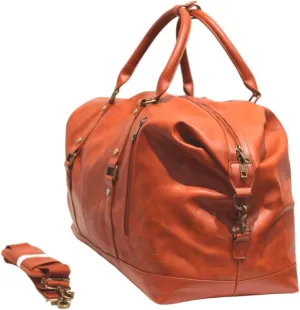 Leather Travel Bag Vacation Luggage Duffle Waterproof Overnight Weekender Bag for Men and Women Airplane Personal Item Large Compartment Day Trip Travel Tote Duffel Carry On Bag (Brown)