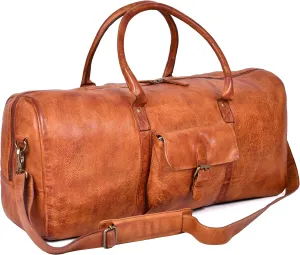 Leather Weekend bag Oversized Travel Duffel Bag Genuine Weekender Overnight Carryon Hand Bag (Tan Wash4)