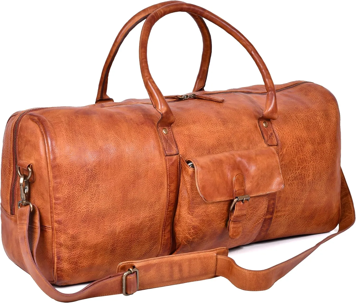 Leather Weekend bag Oversized Travel Duffel Bag Genuine Weekender Overnight Carryon Hand Bag (Tan Wash4)
