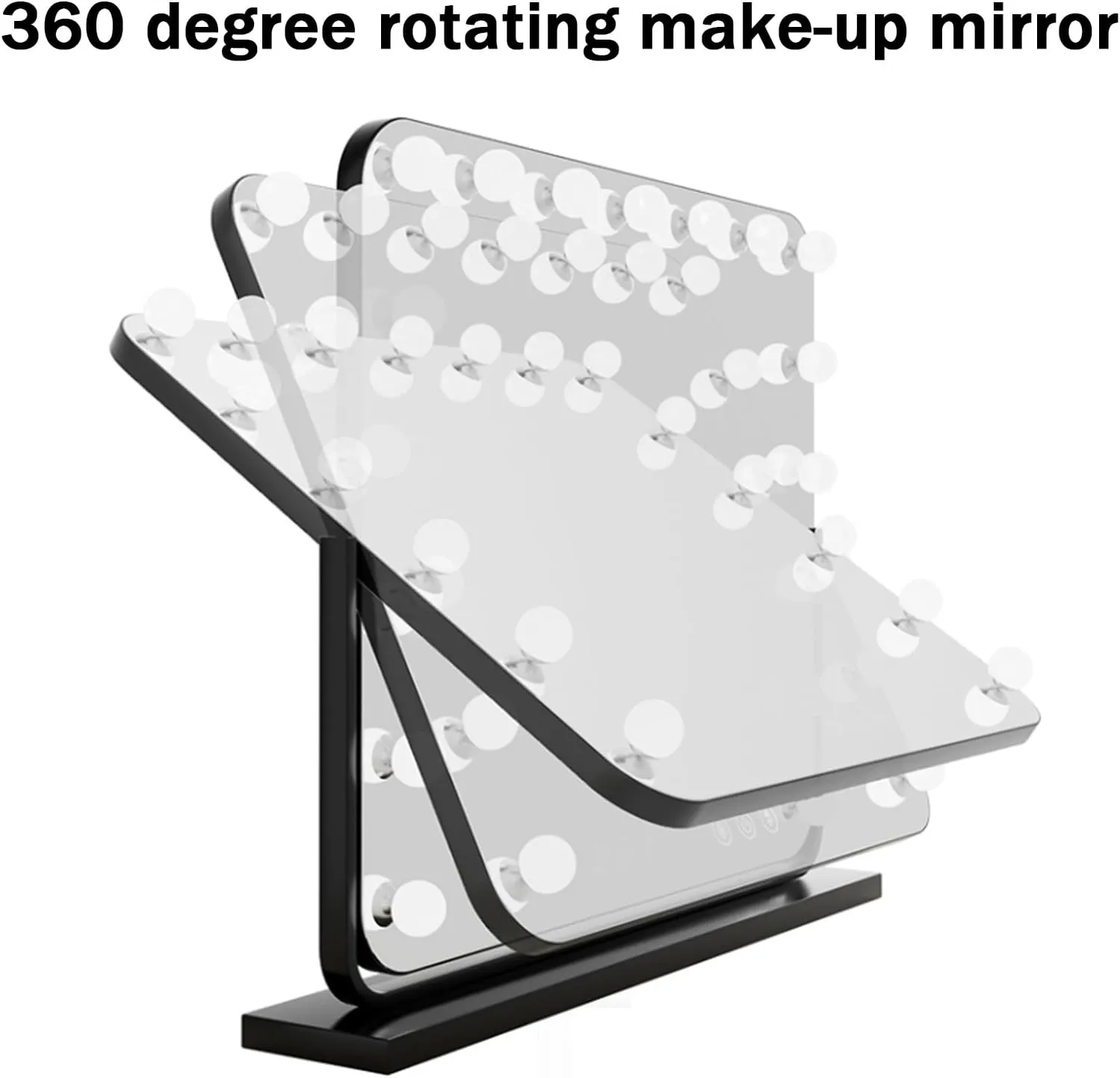 LED Desktop Makeup Mirror With Lights, Rectangular Makeup Mirror, Makeup Mirror With Lights Bulbs, Vanity Cosmetic Mirror With Touch Screen, 360°Rotating Cosmetic Mirror, 3-colour Light Source，black (