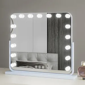 LED Desktop Makeup Mirror With Lights, Rectangular Makeup Mirror, Makeup Mirror With Lights Bulbs, Vanity Cosmetic Mirror With Touch Screen, 360°Rotating Cosmetic Mirror, 3-colour Light Source，black (