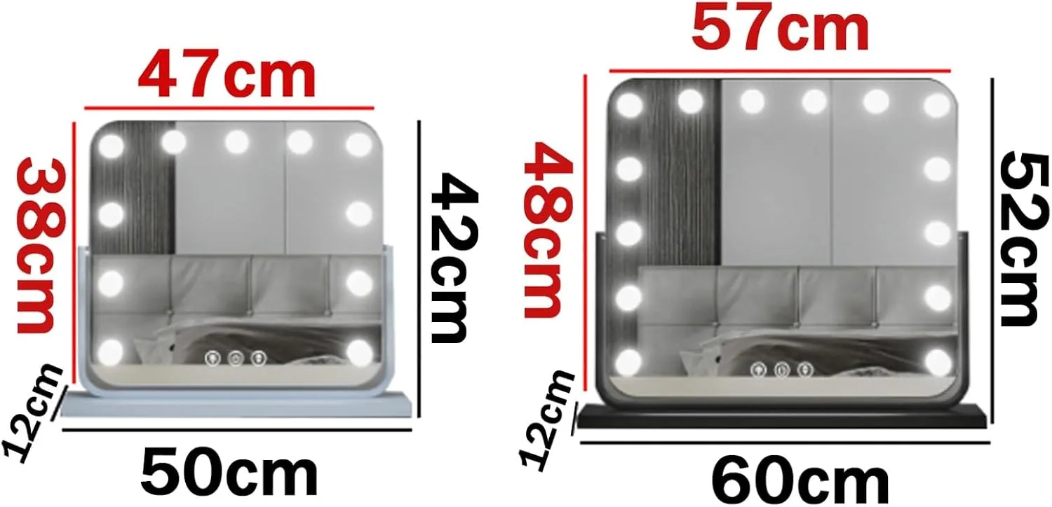 LED Desktop Makeup Mirror With Lights, Rectangular Makeup Mirror, Makeup Mirror With Lights Bulbs, Vanity Cosmetic Mirror With Touch Screen, 360°Rotating Cosmetic Mirror, 3-colour Light Source，black (