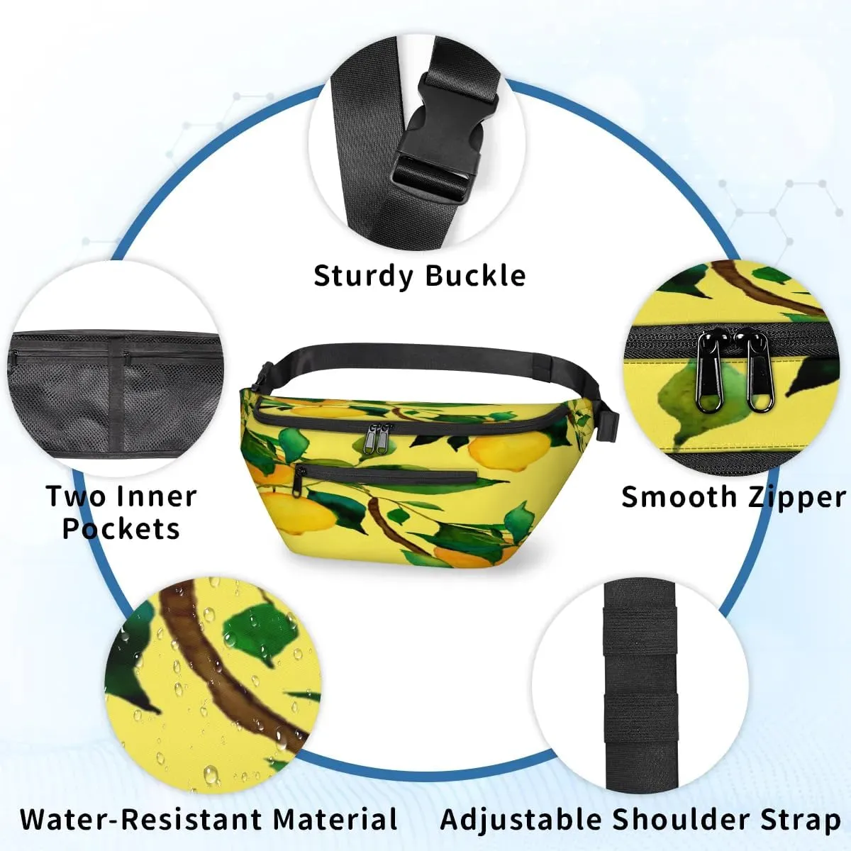 Lemon Citrus Fruits Crossbody Sling Bag for Women Men Crossbody Backpack with 4 Zipper Pockets Fanny Pack Shoulder Casual Daypack for Travel Running Hiking Cycling