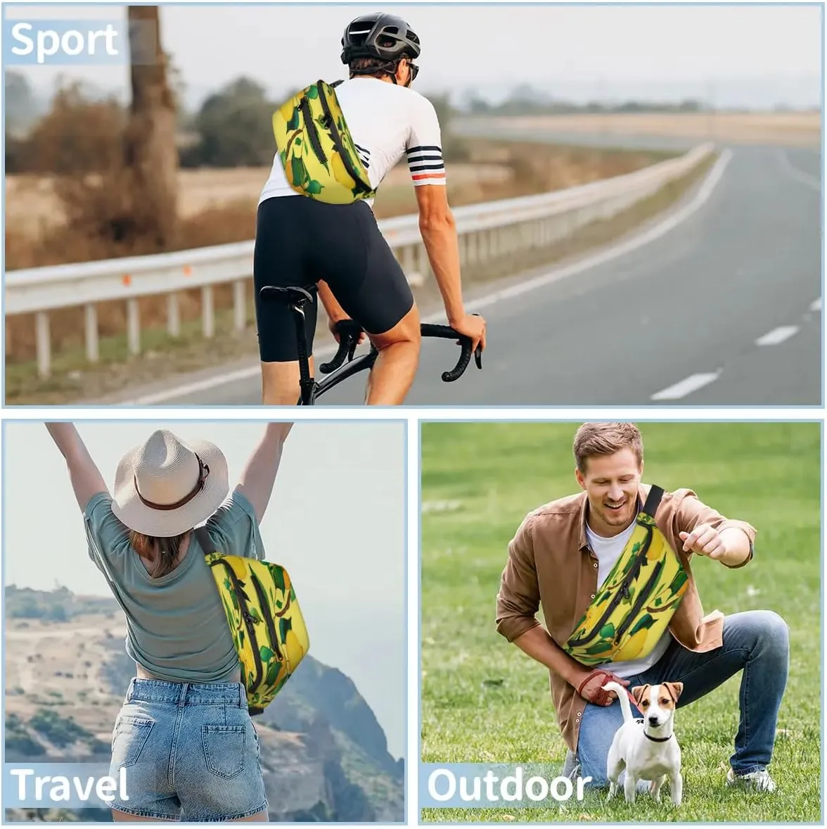 Lemon Citrus Fruits Crossbody Sling Bag for Women Men Crossbody Backpack with 4 Zipper Pockets Fanny Pack Shoulder Casual Daypack for Travel Running Hiking Cycling