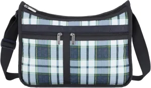 LeSportsac Deep Blue Tartan Deluxe Everyday Crossbody Bag   Cosmetic Bag, Style 7507/Color U298, Fashion Trending Bold Plaid in Navy, Sky Blue, Forest Green & Yellow, Subtle Sheen, Recycled Collection