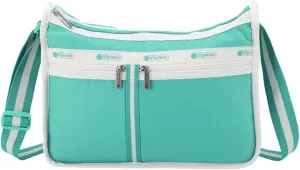 LeSportsac Spectator Sea Green Deluxe Everyday Crossbody Bag   Cosmetic Bag, Style 7507/Color R141, Mesmerizing Sea Green/Tourmaline & Crisp White Unite Evoking Strength & Renewal, 2 Tone Trim/Strap