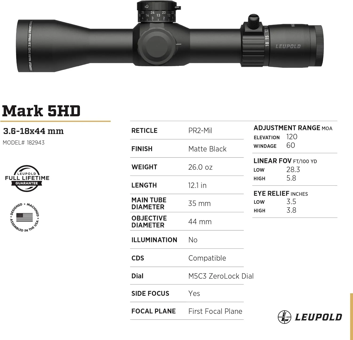 Leupold Mark 5HD 3.6-18x44mm M5C3 FFP Riflescope