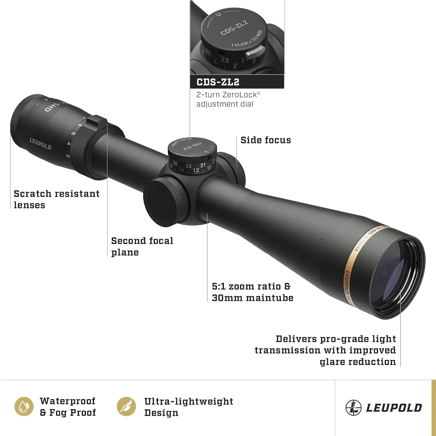 Leupold VX-5HD 3-15x44mm Side Focus Riflescope
