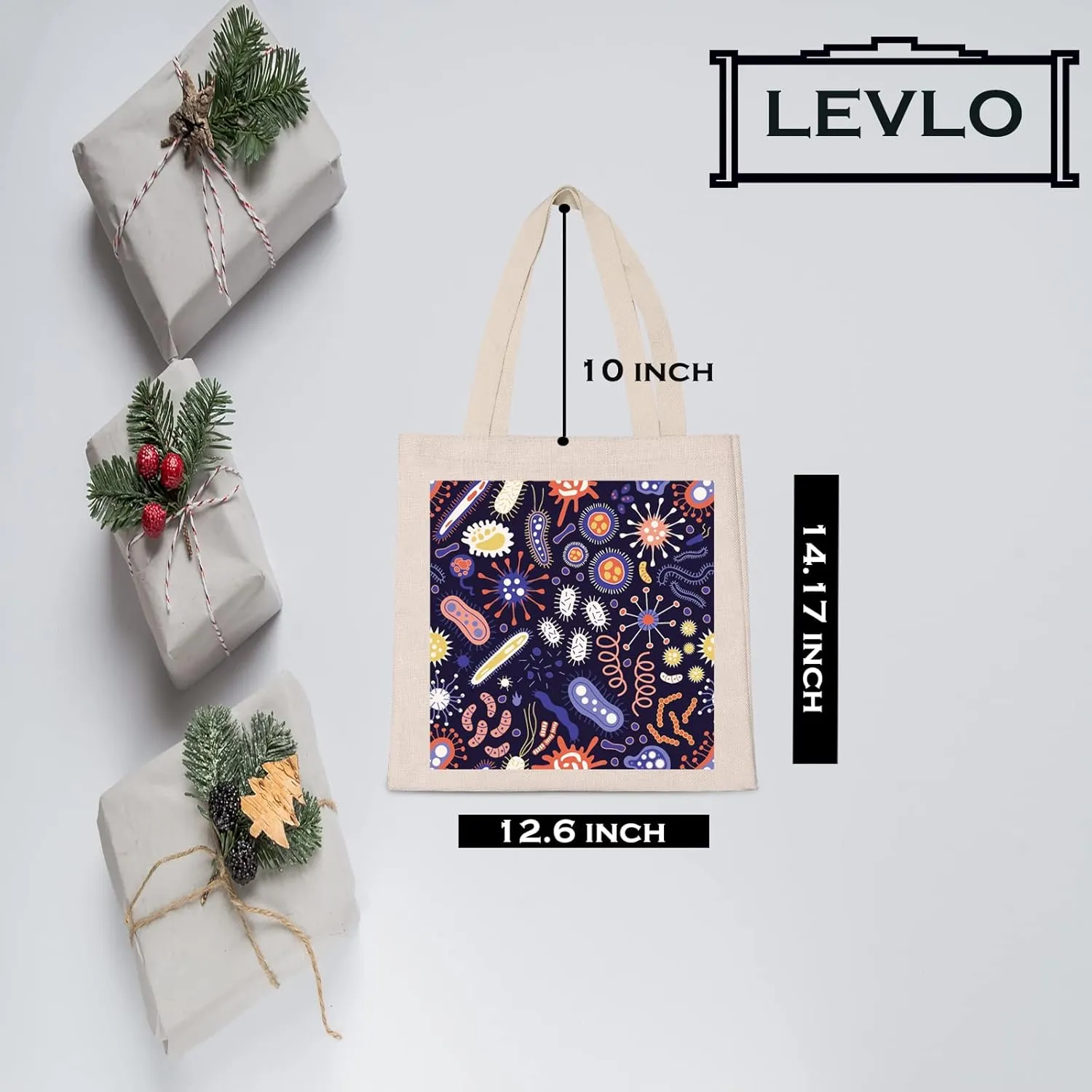 LEVLO Microbiology Bacteria Shopping Bag Science Art Biologist Reusable Book Tote Bag Gift for Teacher