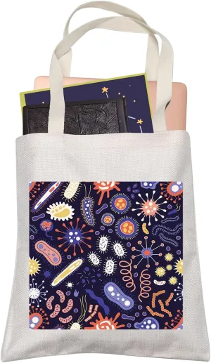 LEVLO Microbiology Bacteria Shopping Bag Science Art Biologist Reusable Book Tote Bag Gift for Teacher