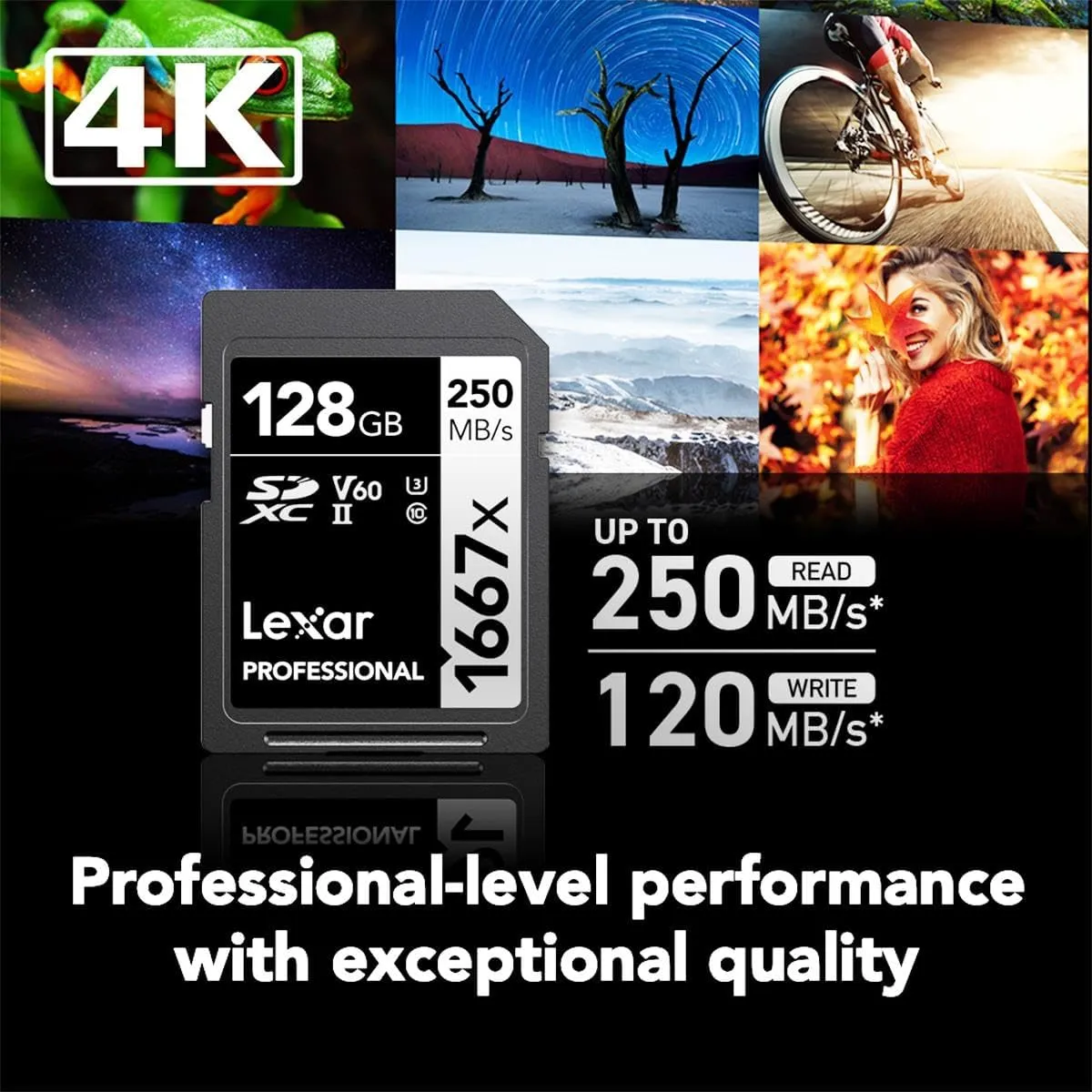 Lexar 128GB Professional 1667x SD Card, UHS-II, C10, U3, V60, Full HD, 4K, Up To 250MB/s Read SDXC Memory Card, for Professional Photographer, Videographer, Enthusiast (LSD128CBNA1667)