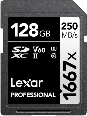 Lexar 128GB Professional 1667x SD Card, UHS-II, C10, U3, V60, Full HD, 4K, Up To 250MB/s Read SDXC Memory Card, for Professional Photographer, Videographer, Enthusiast (LSD128CBNA1667)