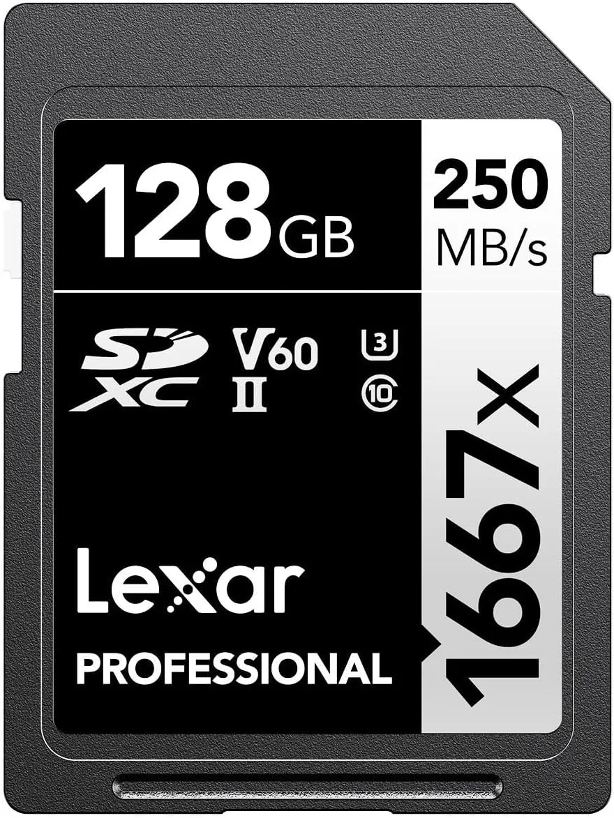 Lexar 128GB Professional 1667x SD Card, UHS-II, C10, U3, V60, Full HD, 4K, Up To 250MB/s Read SDXC Memory Card, for Professional Photographer, Videographer, Enthusiast (LSD128CBNA1667)