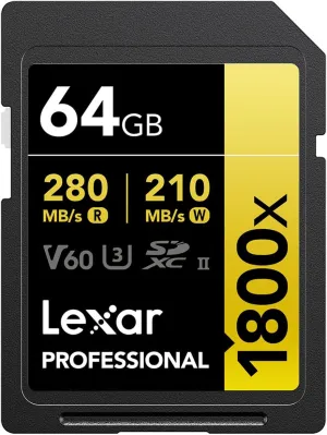 Lexar Professional 1800x SDXC UHS-II Gold Series Memory Card with 4K Video Transfer and Weatherproof Construction (64GB)