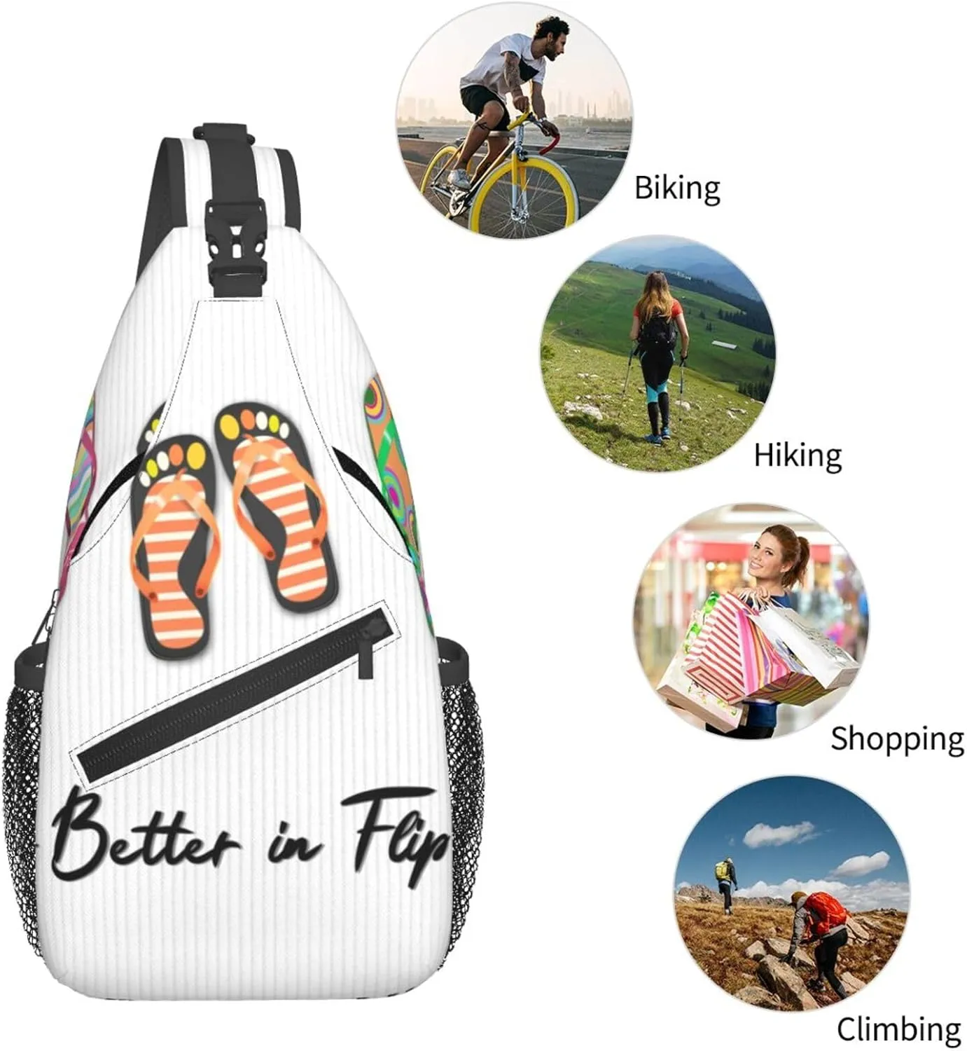 Life is Better in Flip-Flops Sling Backpack for Women Men, Chest Bag Daypack Crossbody for Travel Sport Running Hiking