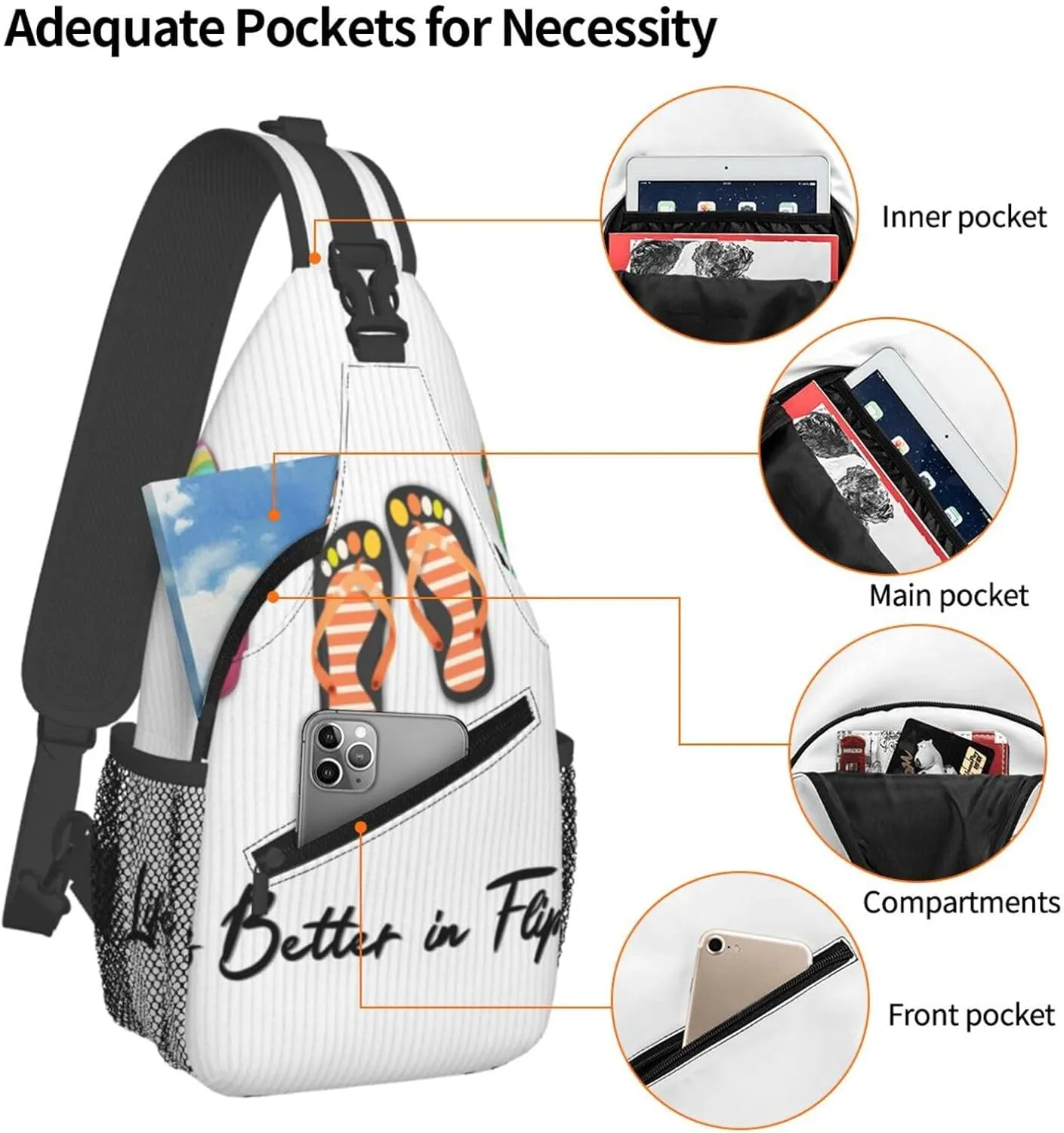 Life is Better in Flip-Flops Sling Backpack for Women Men, Chest Bag Daypack Crossbody for Travel Sport Running Hiking