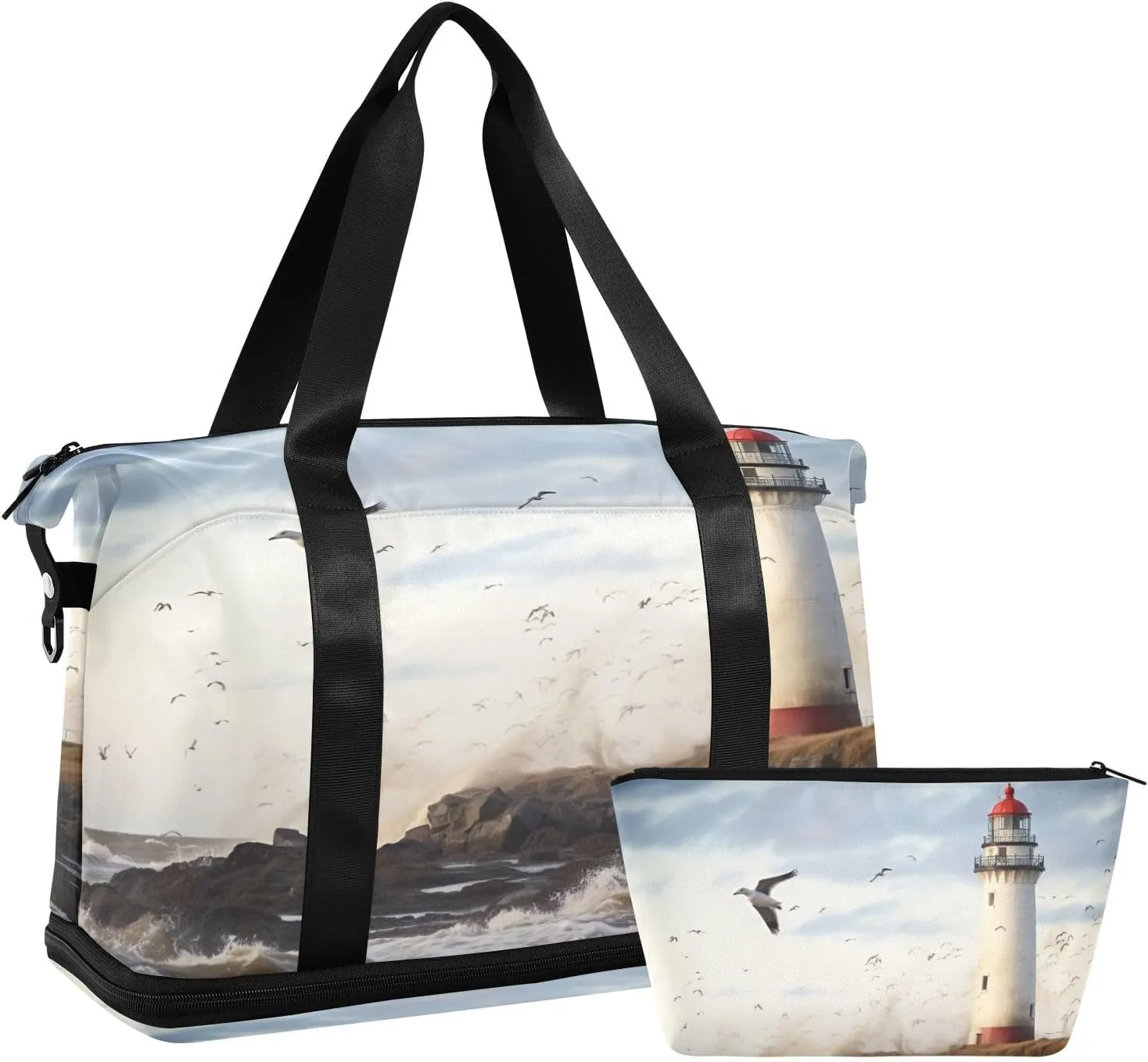 Lighthouse on Coast Gym Bag - Weekender Overnight Bags for Women Men, Sport Travel Duffel Bag with Wet Pocket & Shoe Compartment