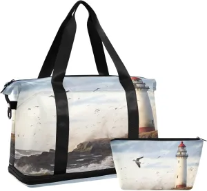 Lighthouse on Coast Gym Bag - Weekender Overnight Bags for Women Men, Sport Travel Duffel Bag with Wet Pocket & Shoe Compartment