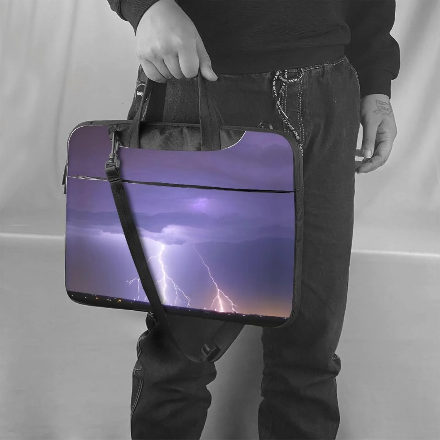 Lightning Storm Prints Laptop Bag - with Soft Interior, Multiple Pockets - Ideal for Men, Travel and Business