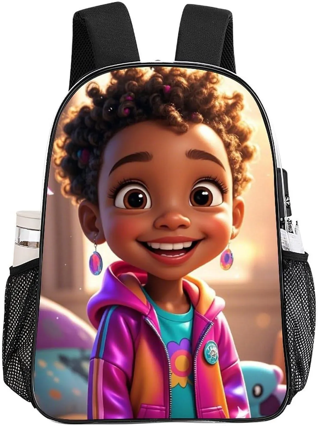 Lightweight Daypack Backpack for Sports Travel Running - Large Capacity Multipurpose Transparent Bookbag, Cartoon Afro American Black Women Art Laptop Backpack Daypack