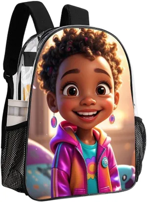 Lightweight Daypack Backpack for Sports Travel Running - Large Capacity Multipurpose Transparent Bookbag, Cartoon Afro American Black Women Art Laptop Backpack Daypack